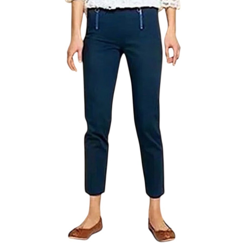 J. McLaughlin Size 8 Weston 2 Zip Front Textured Trouser Pant‎ Navy